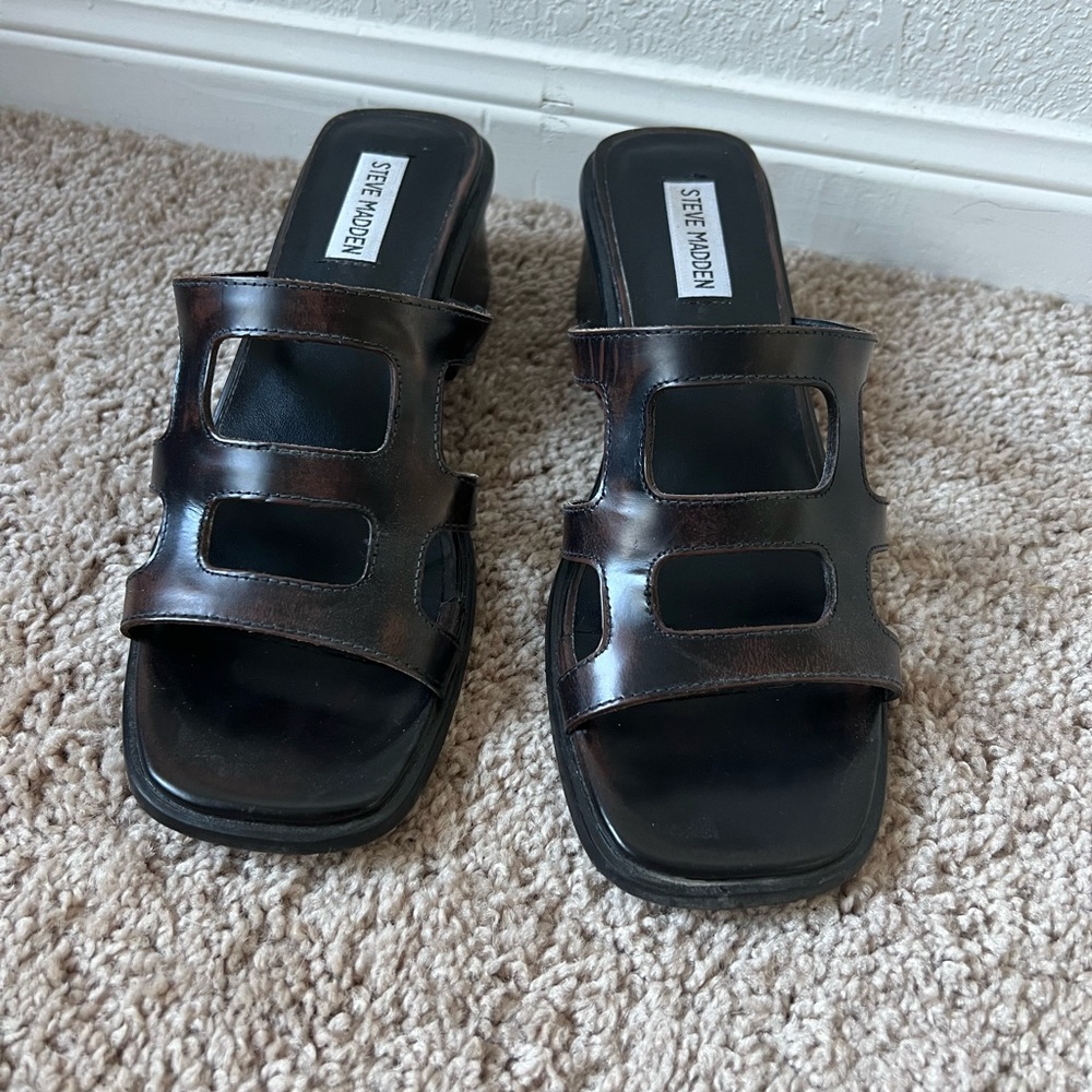 Steve Madden Dark Brown Slide Sandals